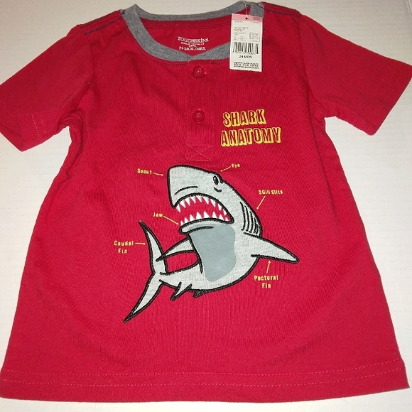 ☆NWT☆Toddler Boys ☆TOUGHSKINS☆Red Short Sleeve Shark Patch T-shirt - Picture 6 of 9